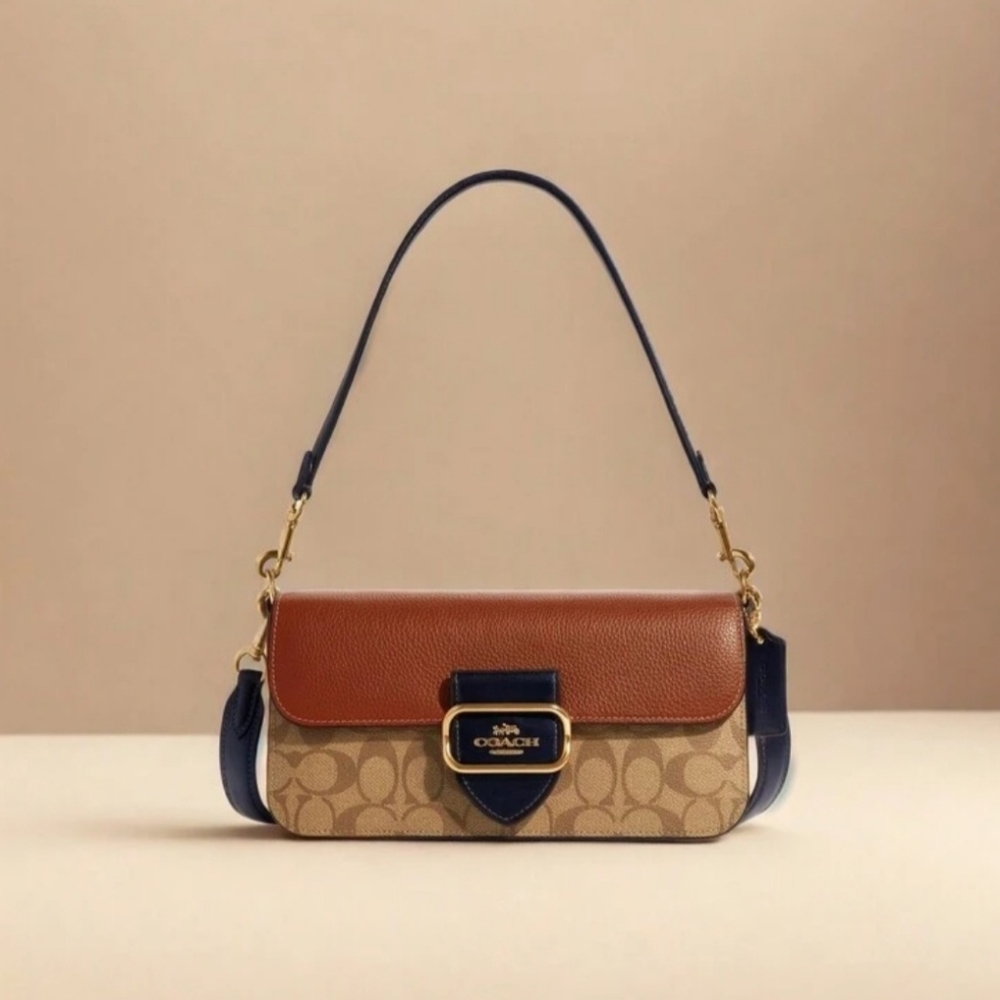 Coach Morgan Signature Color Block Shoulder Bag in Brown, Tan & Black